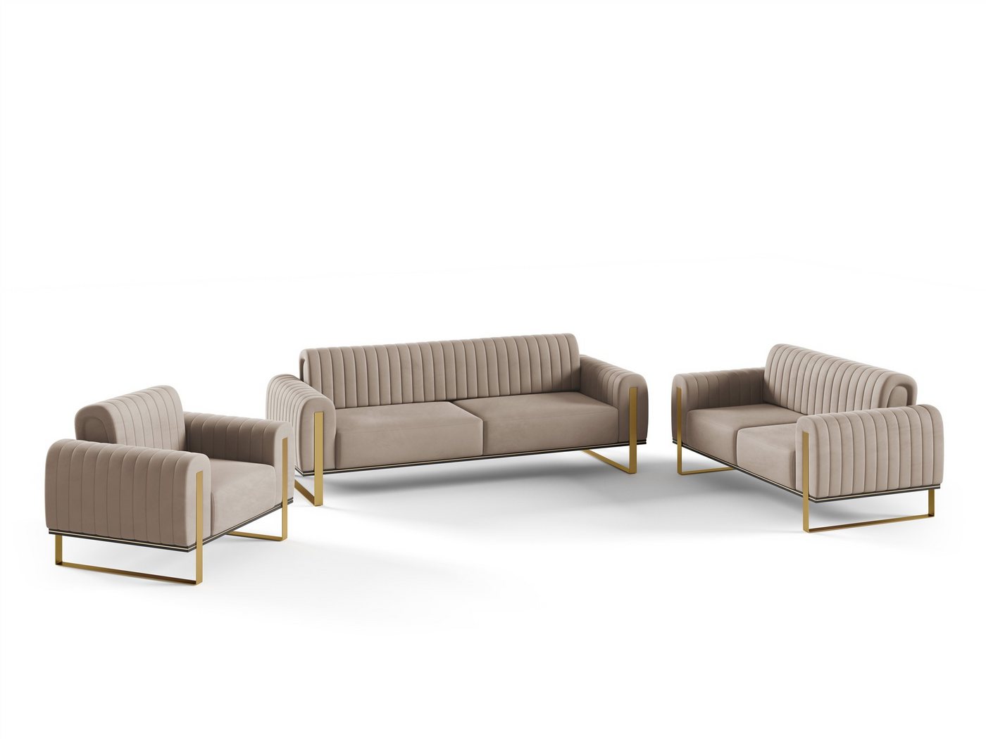 Fun Möbel Polstergarnitur Sofaset Designersofas FUN MADINA 3-2-1 in Stoff Elisa Velvet, (2 Sofas und 1 Sessel), Rücken echt bezogen von Fun Möbel