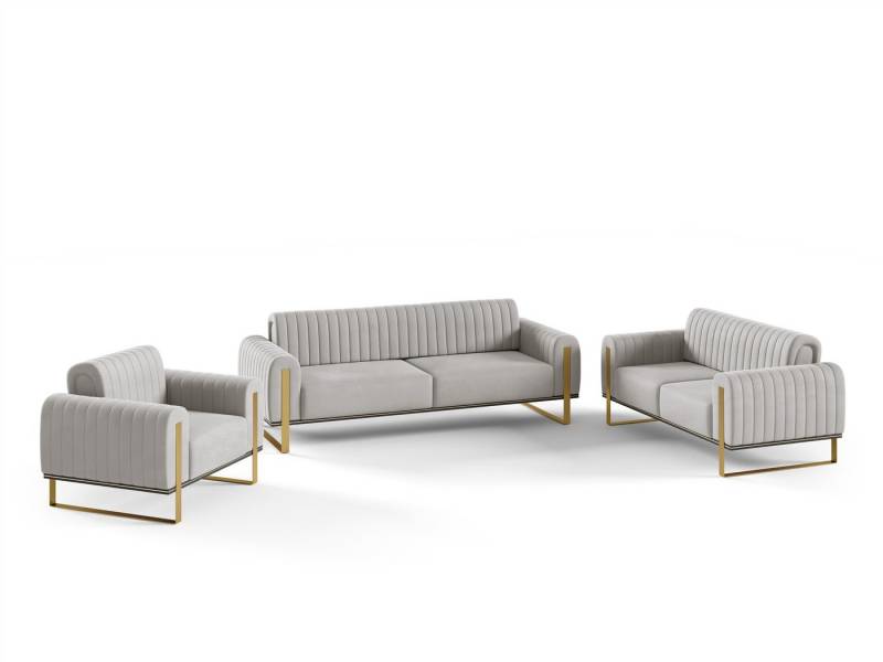 Fun Möbel Polstergarnitur Sofaset Designersofas FUN MADINA 3-2-1 in Stoff Elisa Velvet, (2 Sofas und 1 Sessel), Rücken echt bezogen von Fun Möbel