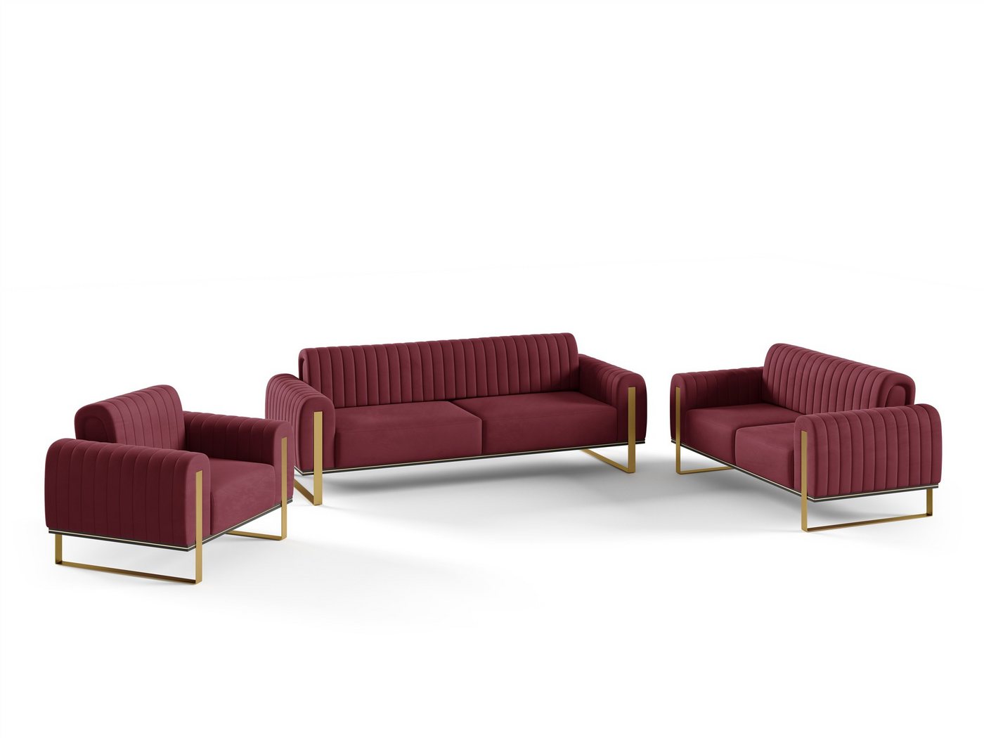 Fun Möbel Polstergarnitur Sofaset Designersofas FUN MADINA 3-2-1 in Stoff Elisa Velvet, (2 Sofas und 1 Sessel), Rücken echt bezogen von Fun Möbel