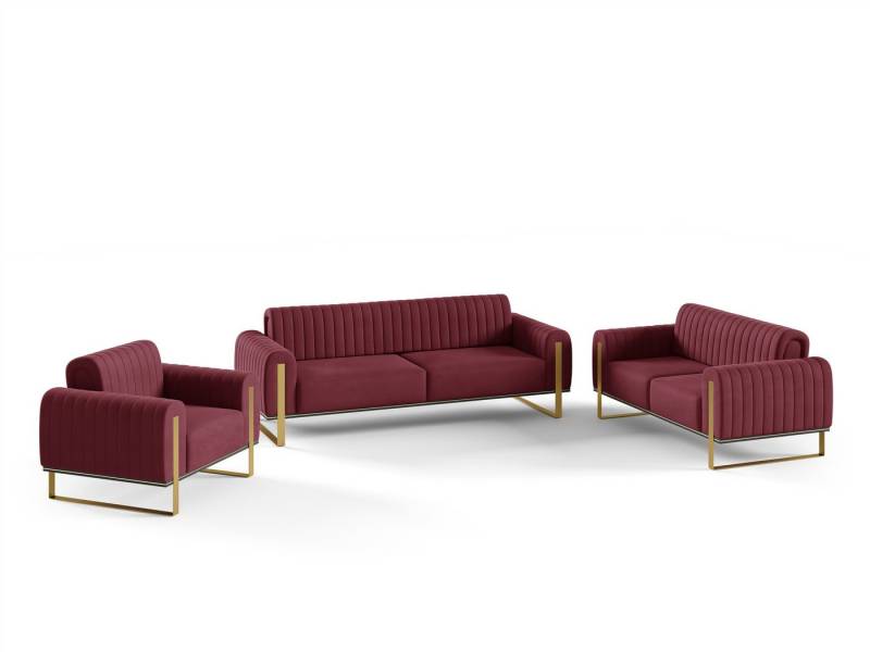 Fun Möbel Polstergarnitur Sofaset Designersofas FUN MADINA 3-2-1 in Stoff Elisa Velvet, (2 Sofas und 1 Sessel), Rücken echt bezogen von Fun Möbel