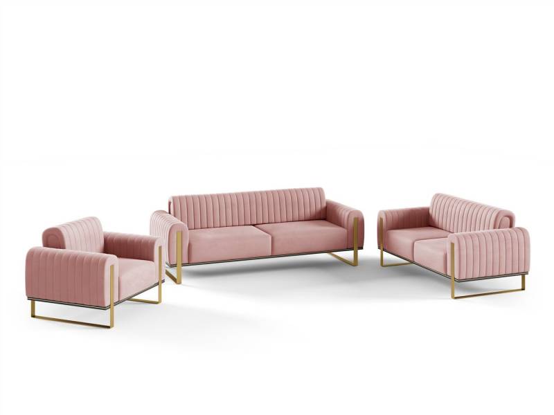 Fun Möbel Polstergarnitur Sofaset Designersofas FUN MADINA 3-2-1 in Stoff Elisa Velvet, (2 Sofas und 1 Sessel), Rücken echt bezogen von Fun Möbel