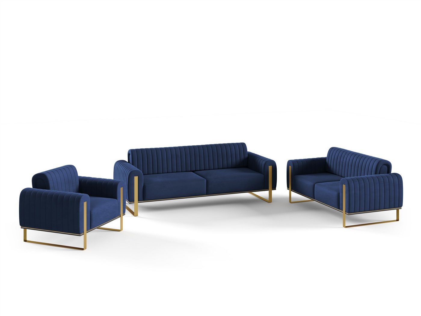 Fun Möbel Polstergarnitur Sofaset Designersofas FUN MADINA 3-2-1 in Stoff Elisa Velvet, (2 Sofas und 1 Sessel), Rücken echt bezogen von Fun Möbel