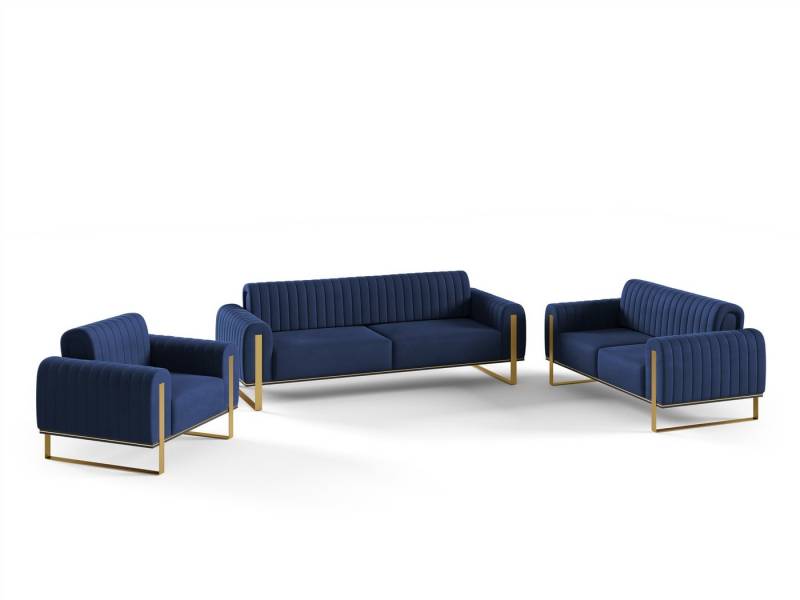Fun Möbel Polstergarnitur Sofaset Designersofas FUN MADINA 3-2-1 in Stoff Elisa Velvet, (2 Sofas und 1 Sessel), Rücken echt bezogen von Fun Möbel
