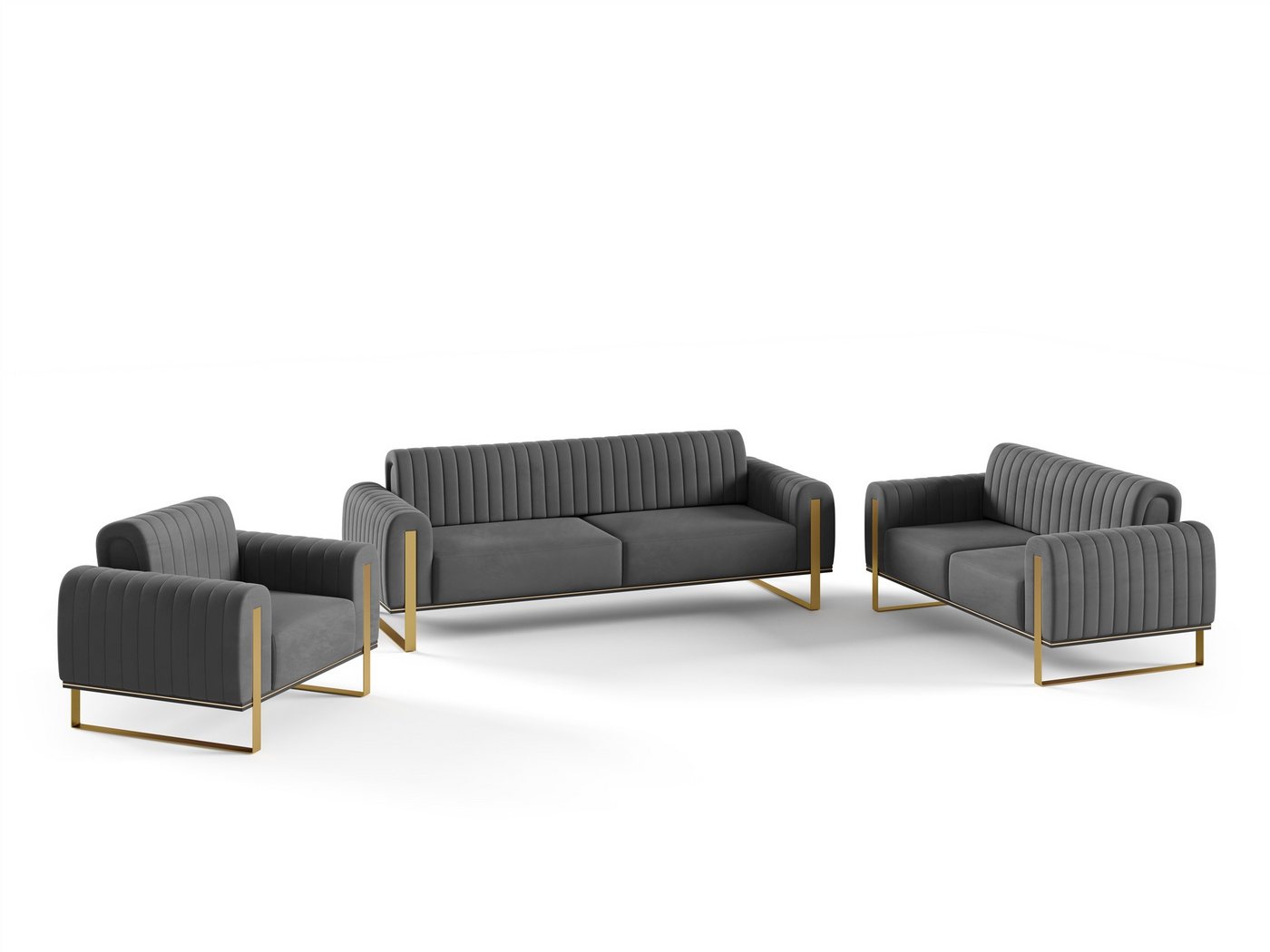 Fun Möbel Polstergarnitur Sofaset Designersofas FUN MADINA 3-2-1 in Stoff Elisa Velvet, (2 Sofas und 1 Sessel), Rücken echt bezogen von Fun Möbel