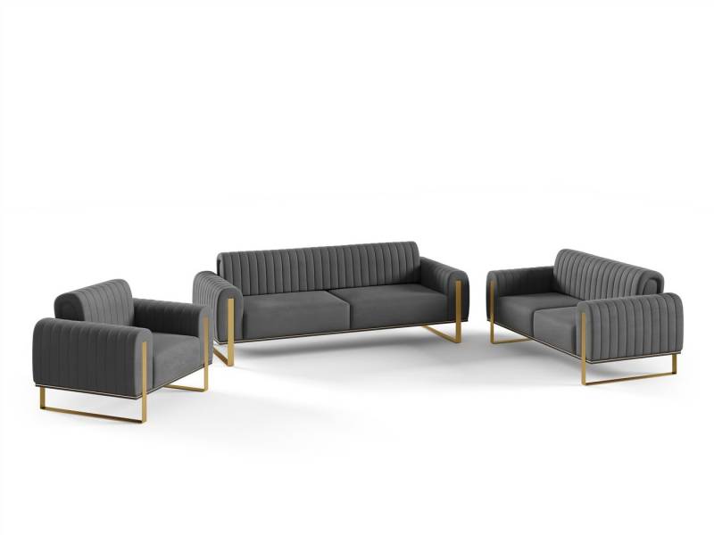 Fun Möbel Polstergarnitur Sofaset Designersofas FUN MADINA 3-2-1 in Stoff Elisa Velvet, (2 Sofas und 1 Sessel), Rücken echt bezogen von Fun Möbel