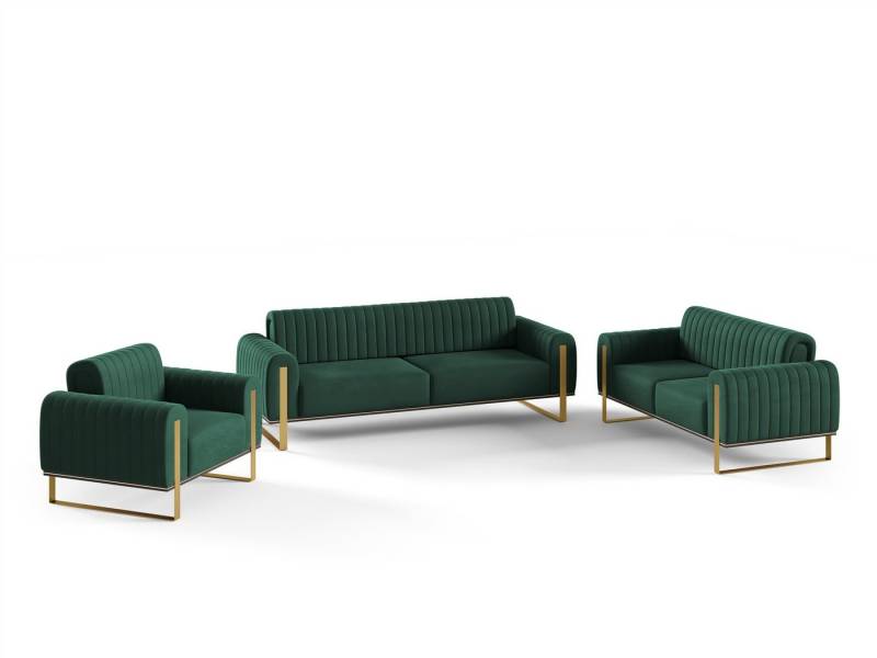 Fun Möbel Polstergarnitur Sofaset Designersofas FUN MADINA 3-2-1 in Stoff Elisa Velvet, (2 Sofas und 1 Sessel), Rücken echt bezogen von Fun Möbel