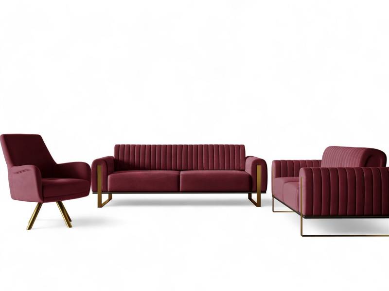 Fun Möbel Polstergarnitur Sofaset Designersofas FUN MADINA 3-2-1 in Stoff Stoff Elisa Velvet, (3-tlg., 2 Sofas und 1 Sessel), Rückenlehne verstellbar, Drehbarer Sessel, Rundumbezug von Fun Möbel