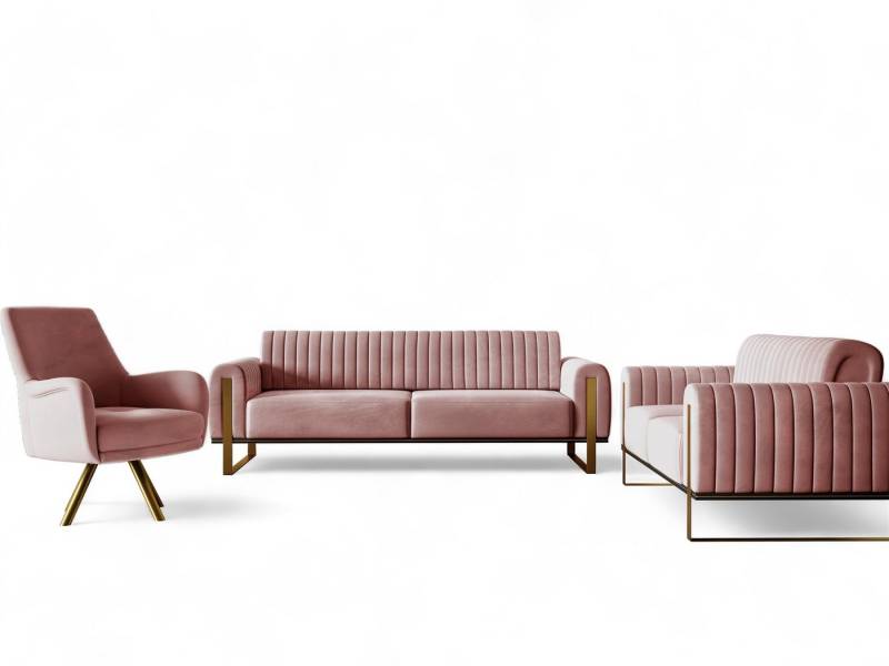 Fun Möbel Polstergarnitur Sofaset Designersofas FUN MADINA 3-2-1 in Stoff Stoff Elisa Velvet, (3-tlg., 2 Sofas und 1 Sessel), Rückenlehne verstellbar, Drehbarer Sessel, Rundumbezug von Fun Möbel