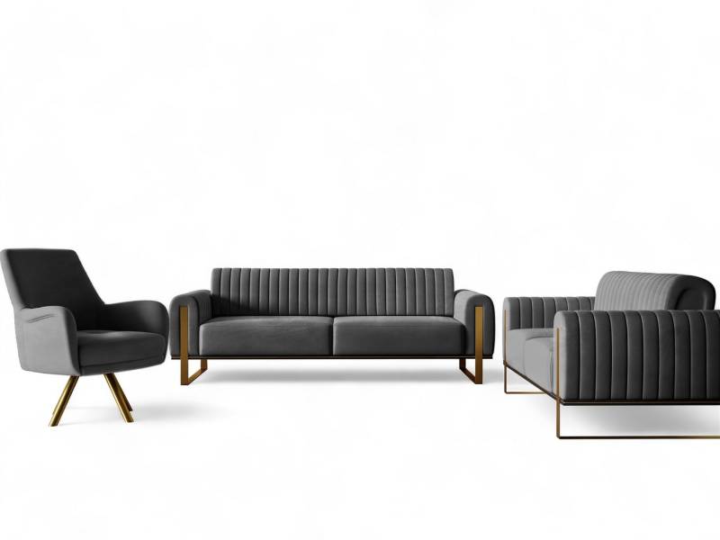 Fun Möbel Polstergarnitur Sofaset Designersofas VALERIE 3-2-1 in Stoff Elisa Velvet, (3-tlg., 2 Sofas und 1 Sessel), Rückenlehne verstellbar, Drehbarer Sessel, Rundumbezug von Fun Möbel