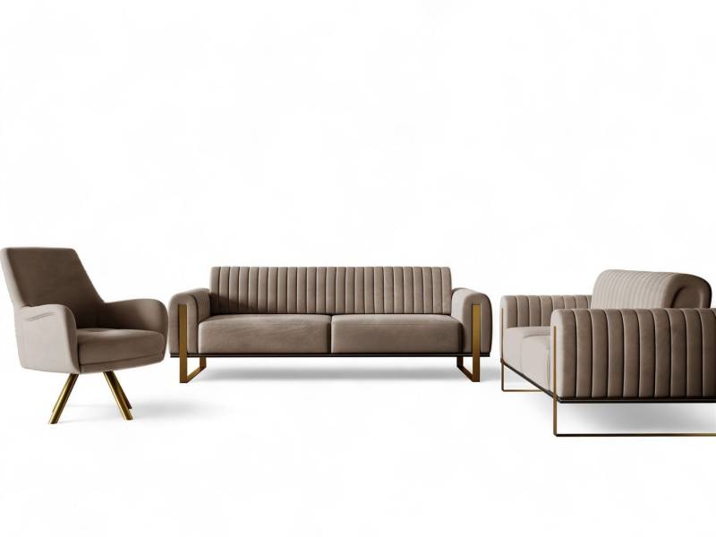 Fun Möbel Polstergarnitur Sofaset Designersofas VALERIE 3-2-1 in Stoff Elisa Velvet, (3-tlg., 2 Sofas und 1 Sessel), Rückenlehne verstellbar, Drehbarer Sessel, Rundumbezug von Fun Möbel