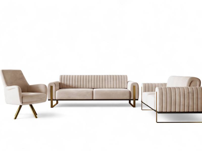 Fun Möbel Polstergarnitur Sofaset Designersofas VALERIE 3-2-1 in Stoff Elisa Velvet, (3-tlg., 2 Sofas und 1 Sessel), Rückenlehne verstellbar, Drehbarer Sessel, Rundumbezug von Fun Möbel