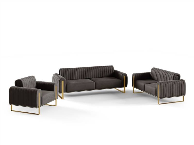 Fun Möbel Polstergarnitur Sofaset Designersofas VALERIE 3-2-1 in Stoff Elisa Velvet, Rücken echt bezogen von Fun Möbel
