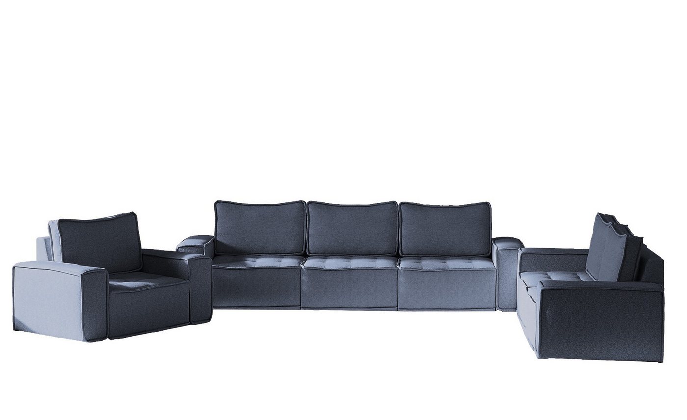 Fun Möbel Polstergarnitur Sofaset Modulsofa-Set 6-teilig SANDE 3-2-1 in Stoff, (alle "Module-Sets", können mit "Einzeln-Modulen" erweitert werden), Rundumbezug von Fun Möbel