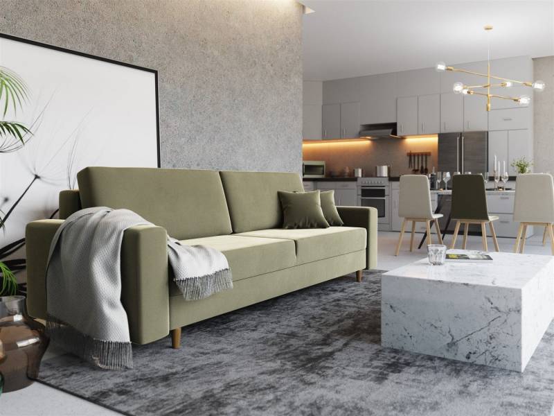 Fun Möbel Schlafsofa Sofa Designersofa BELLA 3-Sitzer mit Schlaffunktion, Rundumbezug, 60er Style von Fun Möbel