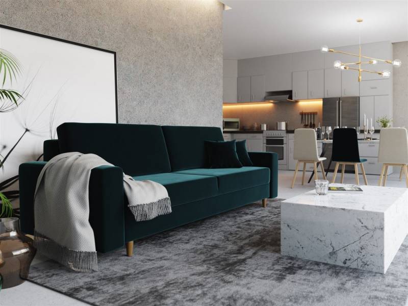Fun Möbel Schlafsofa Sofa Designersofa BELLA 3-Sitzer mit Schlaffunktion, Rundumbezug, 60er Style von Fun Möbel