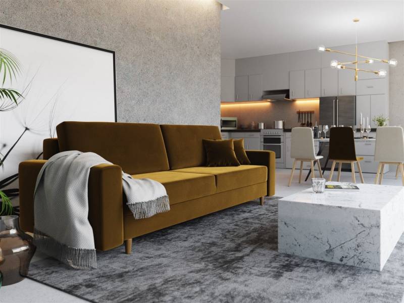 Fun Möbel Schlafsofa Sofa Designersofa BELLA 3-Sitzer mit Schlaffunktion, Rundumbezug, 60er Style von Fun Möbel