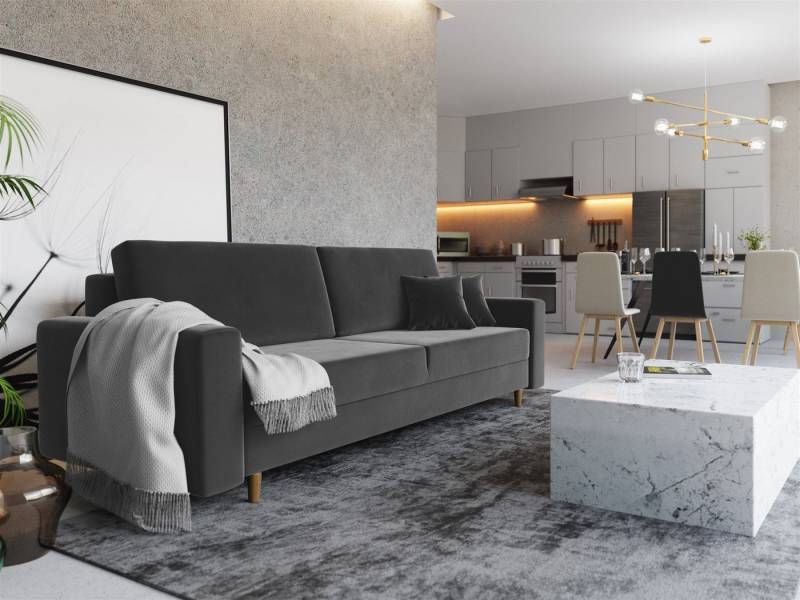 Fun Möbel Schlafsofa Sofa Designersofa BELLA 3-Sitzer mit Schlaffunktion, Rundumbezug, 60er Style von Fun Möbel