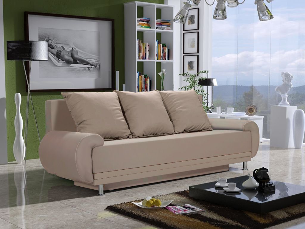 Fun Möbel Schlafsofa Sofa Designersofa MIKA 3-Sitzer mit Schlaffunktion, inkl. 3 Rückenkissen, mit Bettkasten von Fun Möbel