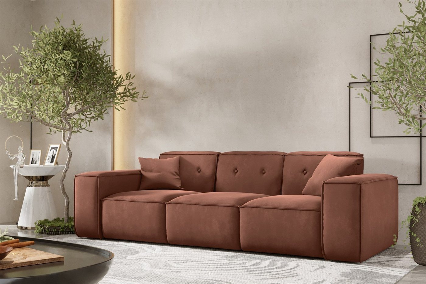 Fun Möbel Sofa Designersofa CESINA 3-Sitzer in Stoff, inkl. 2 Zierkissen, Rundumbezug von Fun Möbel