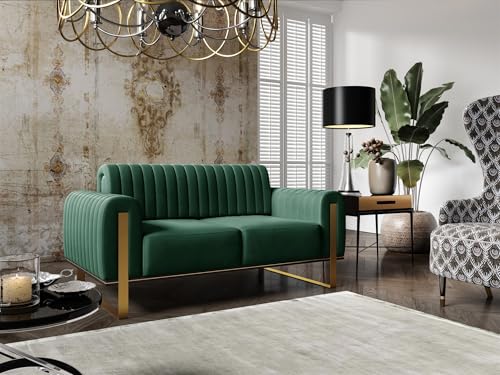 Fun Möbel Sofa Designersofa Valerie 2-Sitzer in Stoff Elisa Velvet (Flaschengrün) von Fun Möbel