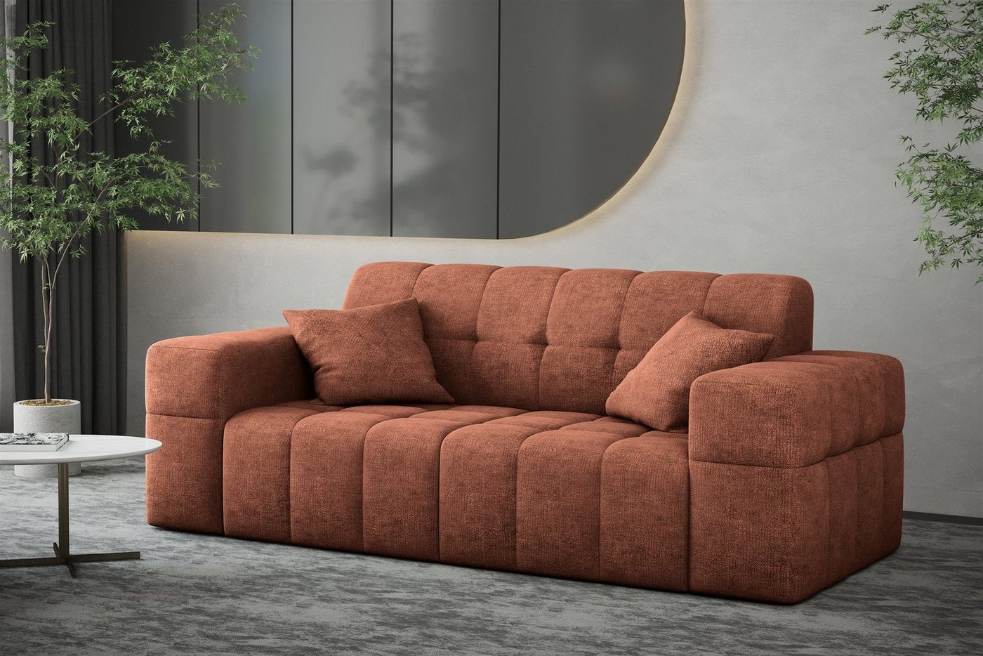 Fun Möbel Sofa Sofa Designer-Sofa NANCY 2-Sitzer in Stoff Harmony, Rundumbezug von Fun Möbel