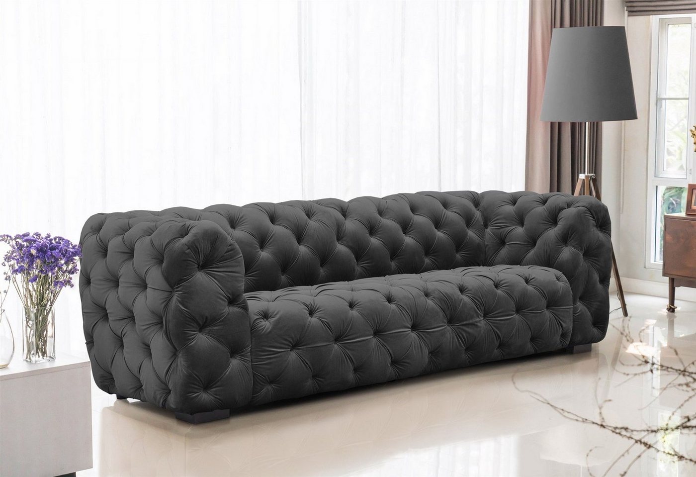 Fun Möbel Sofa Sofa Designer-Sofa NATALIE 3-Sitzer in Stoff, 1 Teile, Rundumbezug von Fun Möbel