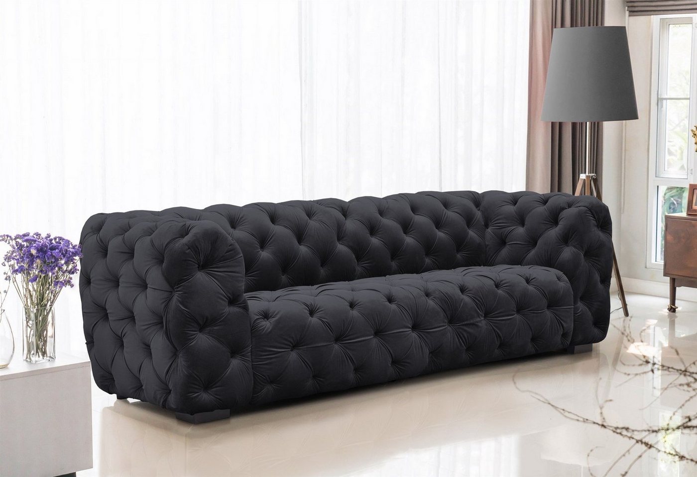 Fun Möbel Sofa Sofa Designer-Sofa NATALIE 3-Sitzer in Stoff, 1 Teile, Rundumbezug von Fun Möbel