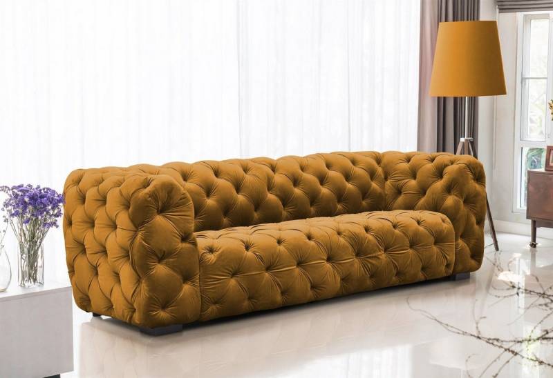 Fun Möbel Sofa Sofa Designer-Sofa NATALIE 3-Sitzer in Stoff, 1 Teile, Rundumbezug von Fun Möbel