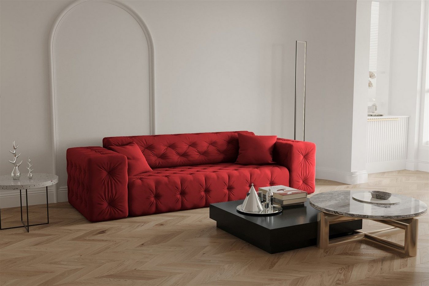 Fun Möbel Sofa Sofa Designersofa CHANTAL 3-Sitzer in Stoff Opera Velvet von Fun Möbel