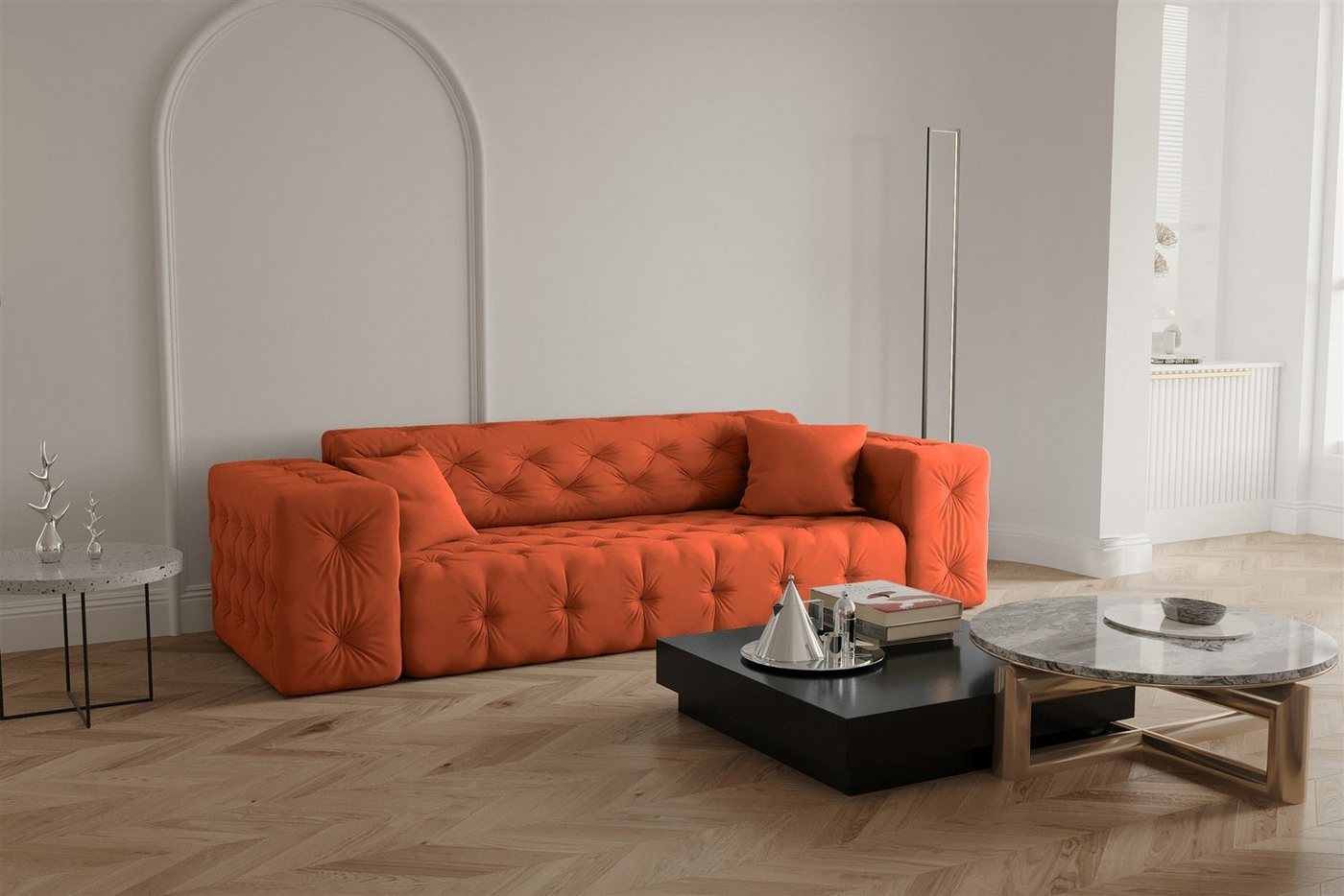 Fun Möbel Sofa Sofa Designersofa CHANTAL 3-Sitzer in Stoff Opera Velvet von Fun Möbel