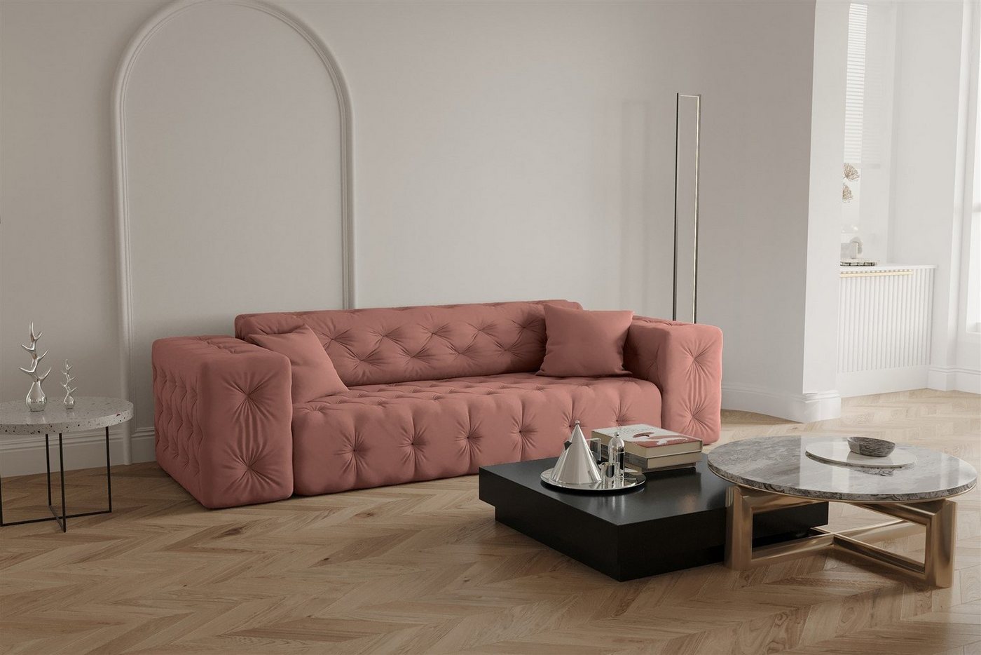 Fun Möbel Sofa Sofa Designersofa CHANTAL 3-Sitzer in Stoff Opera Velvet von Fun Möbel