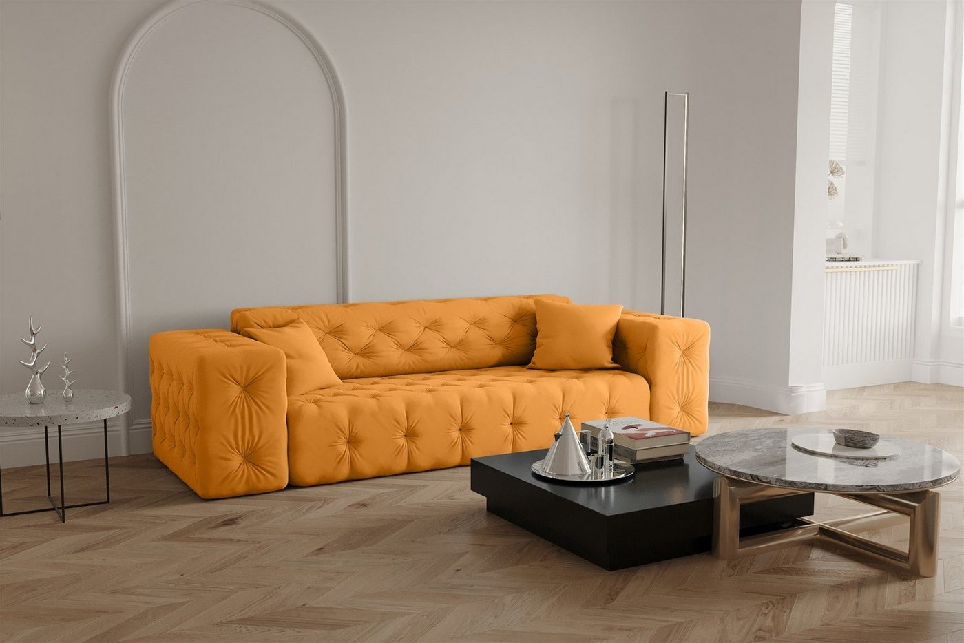 Fun Möbel Sofa Sofa Designersofa CHANTAL 3-Sitzer in Stoff Opera Velvet von Fun Möbel