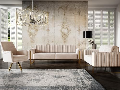 Fun Möbel Sofaset Designersofas Valerie 3-2-1 in Stoff Stoff Elisa Velvet (Beige) von Fun Möbel