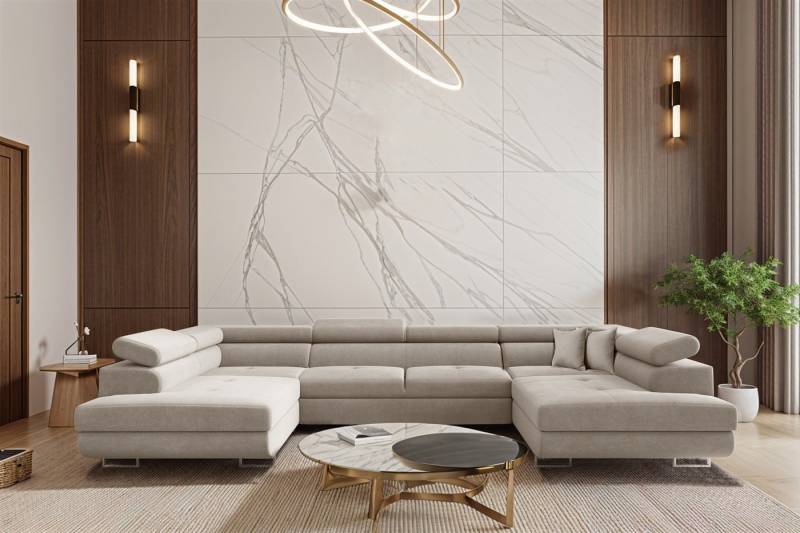 Fun Möbel Wohnlandschaft CARMELO Sofa in U-Form mit Schlaffunktion Stoff Nova, Rücken echt bezogen von Fun Möbel