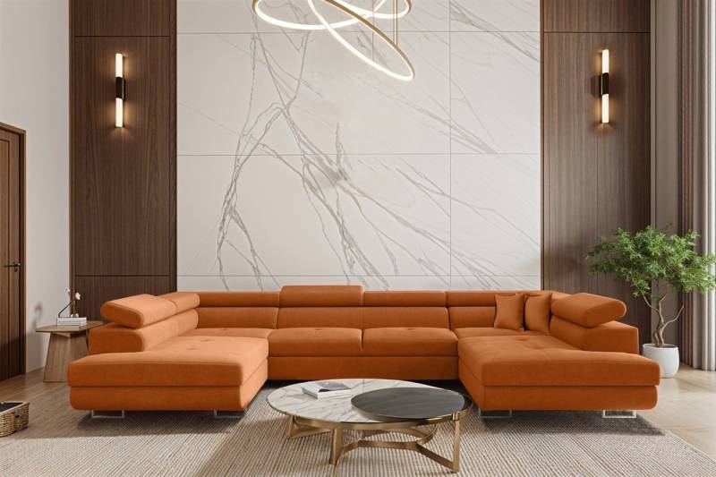 Fun Möbel Wohnlandschaft CARMELO Sofa in U-Form mit Schlaffunktion Stoff Nova, Rücken echt bezogen von Fun Möbel