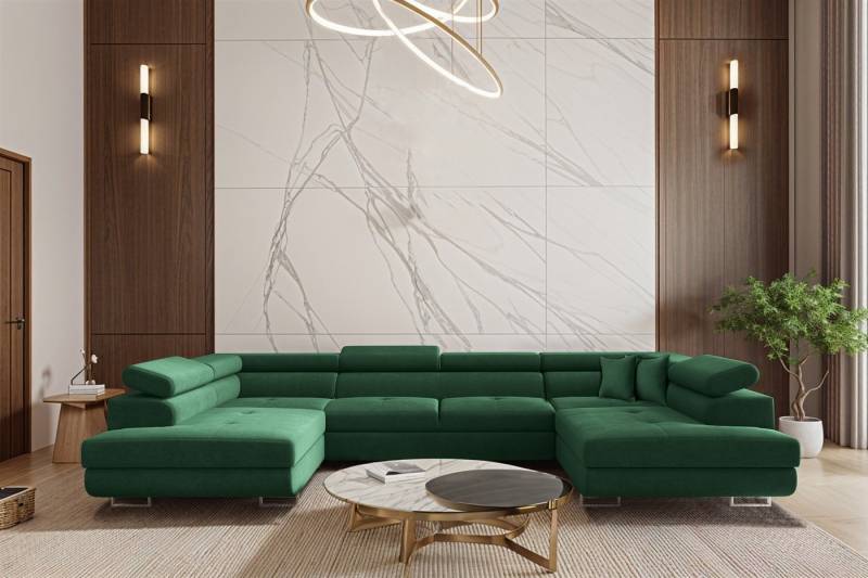 Fun Möbel Wohnlandschaft CARMELO Sofa in U-Form mit Schlaffunktion Stoff Nova, Rücken echt bezogen von Fun Möbel