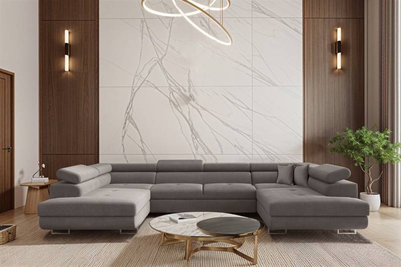 Fun Möbel Wohnlandschaft CARMELO Sofa in U-Form mit Schlaffunktion Stoff Nova, Rücken echt bezogen von Fun Möbel