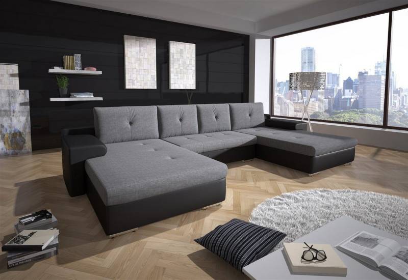 Fun Möbel Wohnlandschaft Couchgarnitur FLORENZ U-Form, inkl. 4 Rückenkissen, inkl. Schlaffunktion mit Bettkasten von Fun Möbel