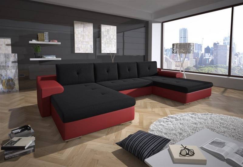 Fun Möbel Wohnlandschaft Couchgarnitur FLORENZ U-Form, inkl. 4 Rückenkissen, inkl. Schlaffunktion mit Bettkasten von Fun Möbel