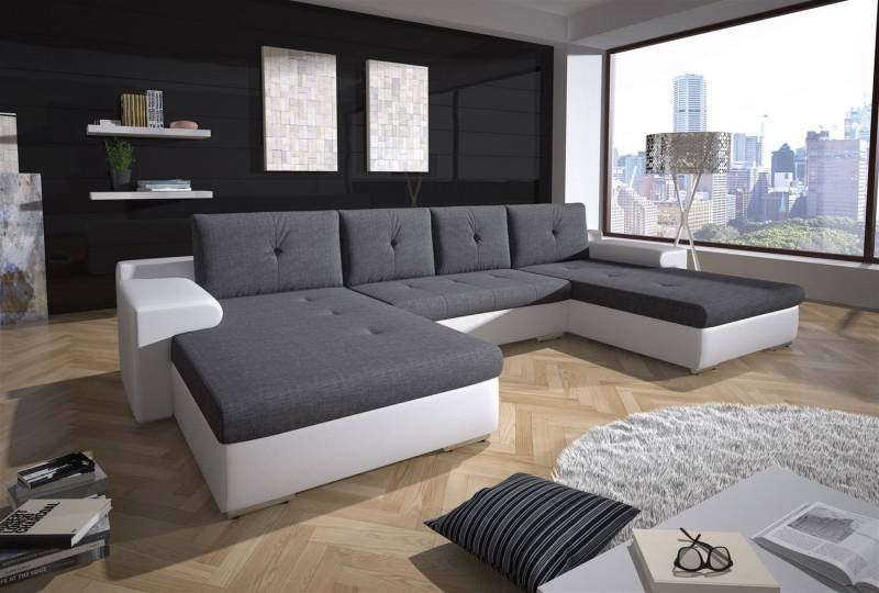 Fun Möbel Wohnlandschaft Couchgarnitur FLORENZ U-Form, inkl. 4 Rückenkissen, inkl. Schlaffunktion mit Bettkasten von Fun Möbel