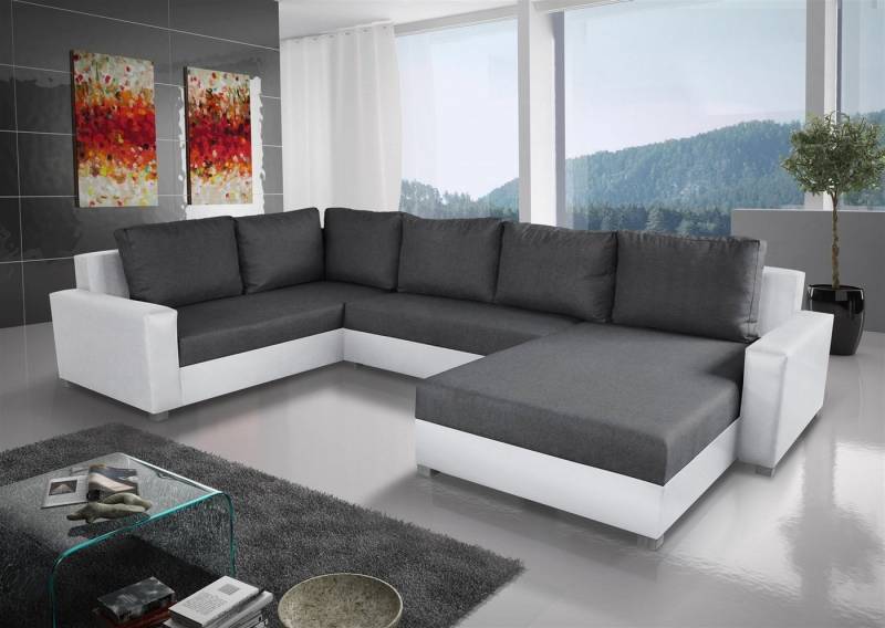 Fun Möbel Wohnlandschaft Couchgarnitur GRADO mit Schlaffunktion Ottomane Links oder Rechts, inkl. 6 Rückenkissen mit Reißverschluss, Inkl. Bettkasten von Fun Möbel