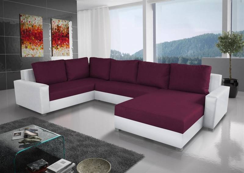 Fun Möbel Wohnlandschaft Couchgarnitur GRADO mit Schlaffunktion Ottomane Links oder Rechts, inkl. 6 Rückenkissen mit Reißverschluss, Inkl. Bettkasten von Fun Möbel