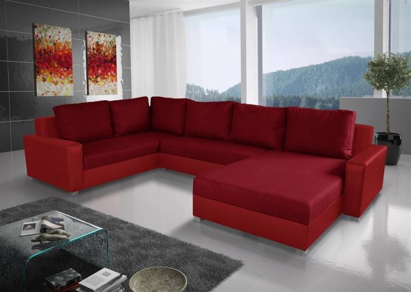 Fun Möbel Wohnlandschaft Couchgarnitur GRADO mit Schlaffunktion Ottomane Links oder Rechts, inkl. 6 Rückenkissen mit Reißverschluss, Inkl. Bettkasten von Fun Möbel