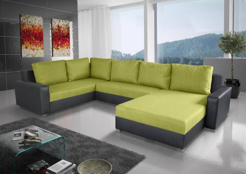 Fun Möbel Wohnlandschaft Couchgarnitur GRADO mit Schlaffunktion Ottomane Links oder Rechts, inkl. 6 Rückenkissen mit Reißverschluss, Inkl. Bettkasten von Fun Möbel