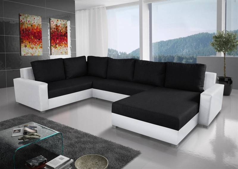 Fun Möbel Wohnlandschaft Couchgarnitur GRADO mit Schlaffunktion Ottomane Links oder Rechts, inkl. 6 Rückenkissen mit Reißverschluss, Inkl. Bettkasten von Fun Möbel