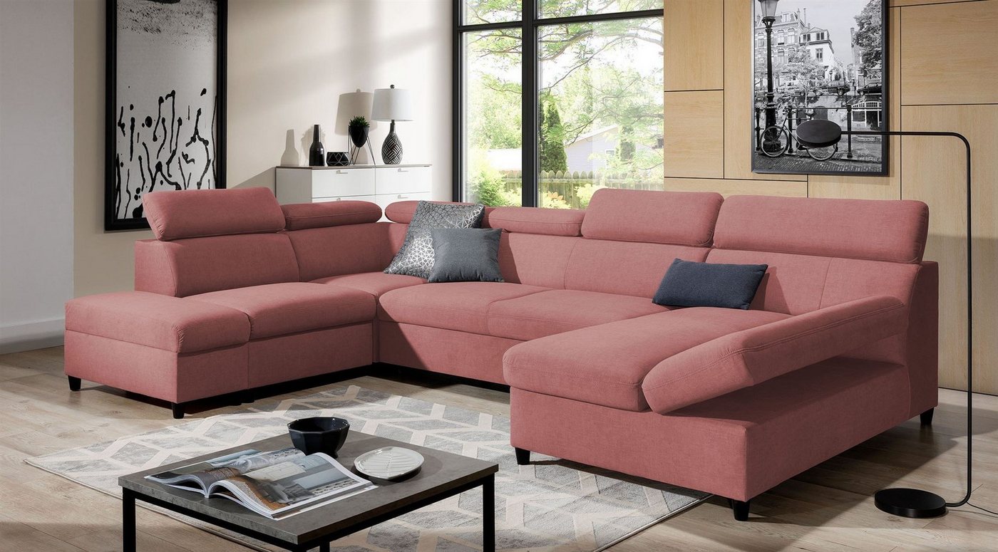 Fun Möbel Wohnlandschaft Schlafsofa Sofa ANTON in Stoff Esito, Inkl. 3 x Bettkasten und Schlaffunktion, Rundumbezug von Fun Möbel