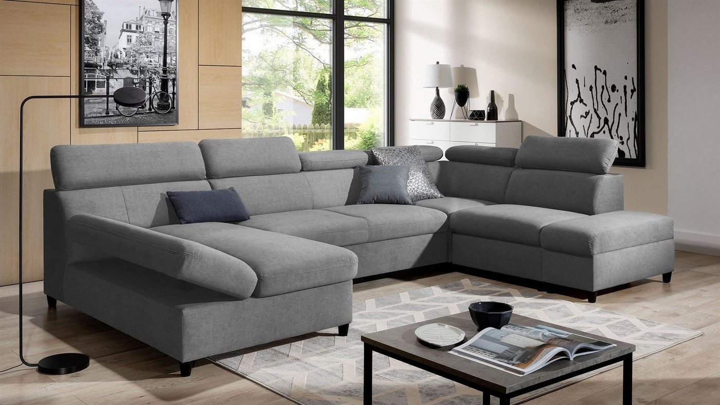 Fun Möbel Wohnlandschaft Schlafsofa Sofa ANTON in Stoff Esito, Inkl. 3 x Bettkasten und Schlaffunktion, Rundumbezug von Fun Möbel