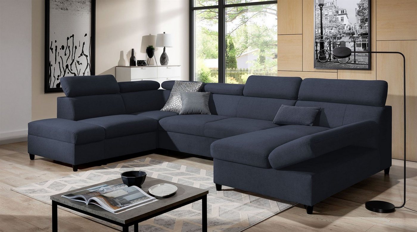 Fun Möbel Wohnlandschaft Schlafsofa Sofa ANTON in Stoff Esito, Inkl. 3 x Bettkasten und Schlaffunktion, Rundumbezug von Fun Möbel