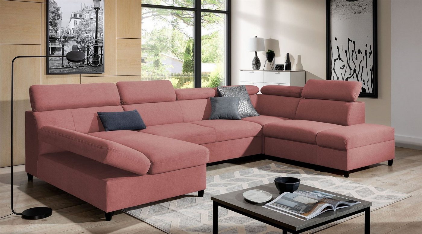 Fun Möbel Wohnlandschaft Schlafsofa Sofa ANTON in Stoff Esito, Inkl. 3 x Bettkasten und Schlaffunktion, Rundumbezug von Fun Möbel