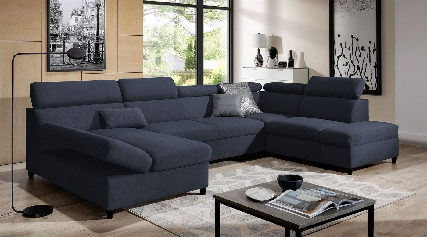 Fun Möbel Wohnlandschaft Schlafsofa Sofa ANTON in Stoff Esito, Inkl. 3 x Bettkasten und Schlaffunktion, Rundumbezug von Fun Möbel